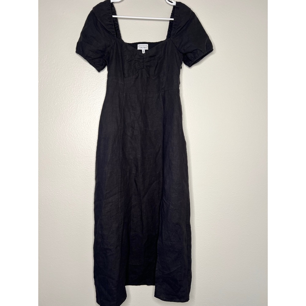 & Other Stories Black Linen Blend Puff Sleeve  Midi Dress with Slit Size 4 - Picture 3 of 9